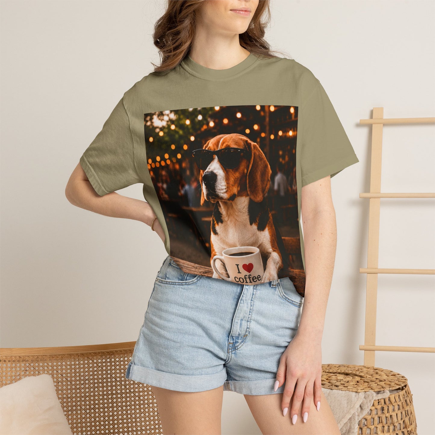Beagle Coffee Lover T-Shirt – Hound with "I ❤️ coffee" Mug Graphic