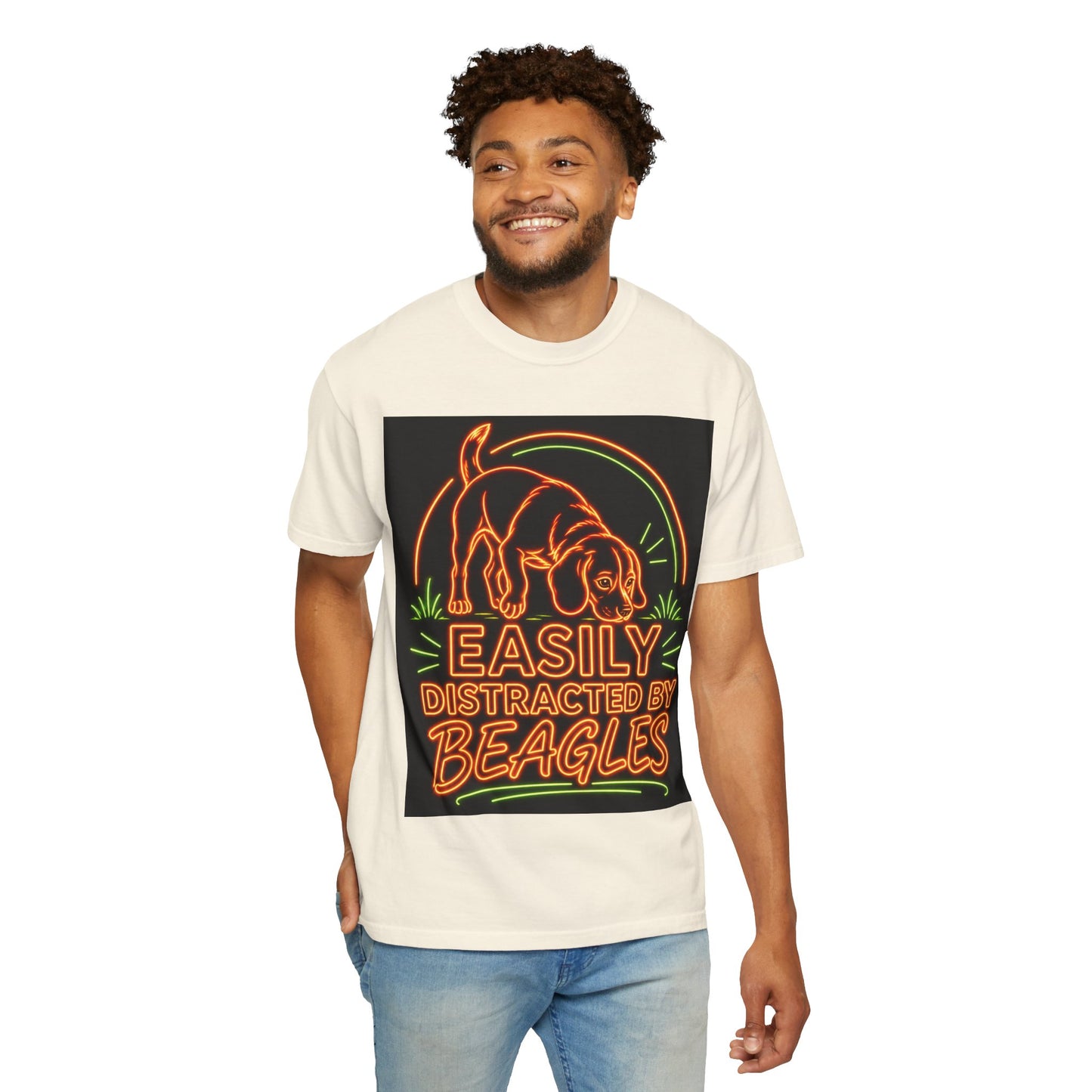 Beagle T-shirt - Neon Orange Easily Distracted