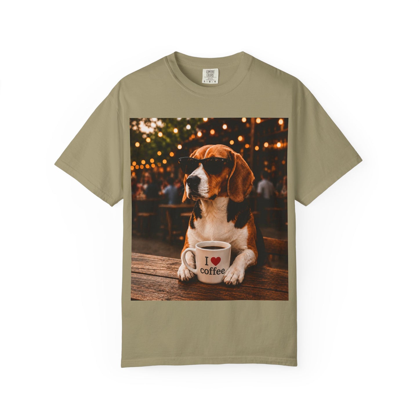 Beagle Coffee Lover T-Shirt – Hound with "I ❤️ coffee" Mug Graphic