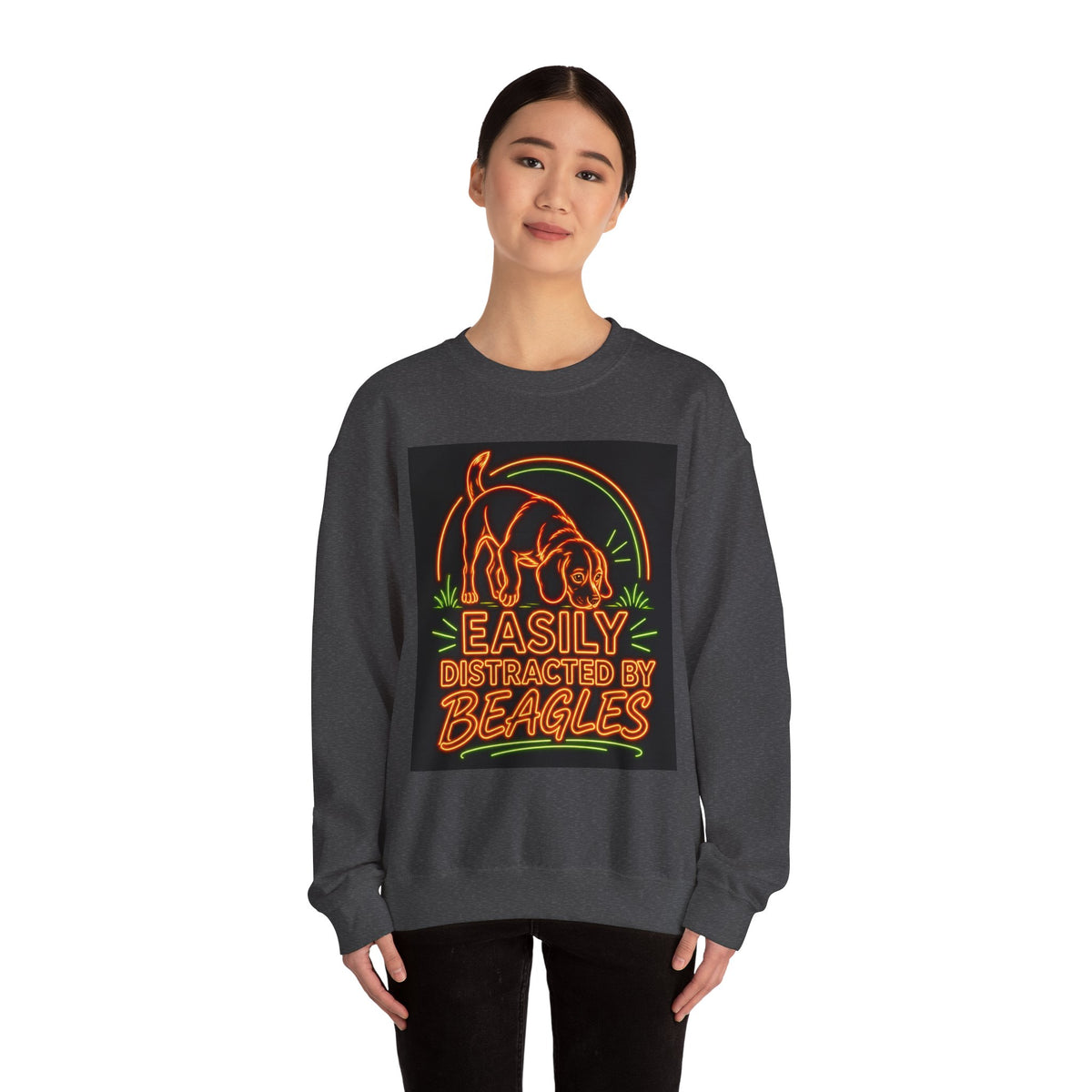 Beagle Sweatshirt — Neon Orange Easily Distracted