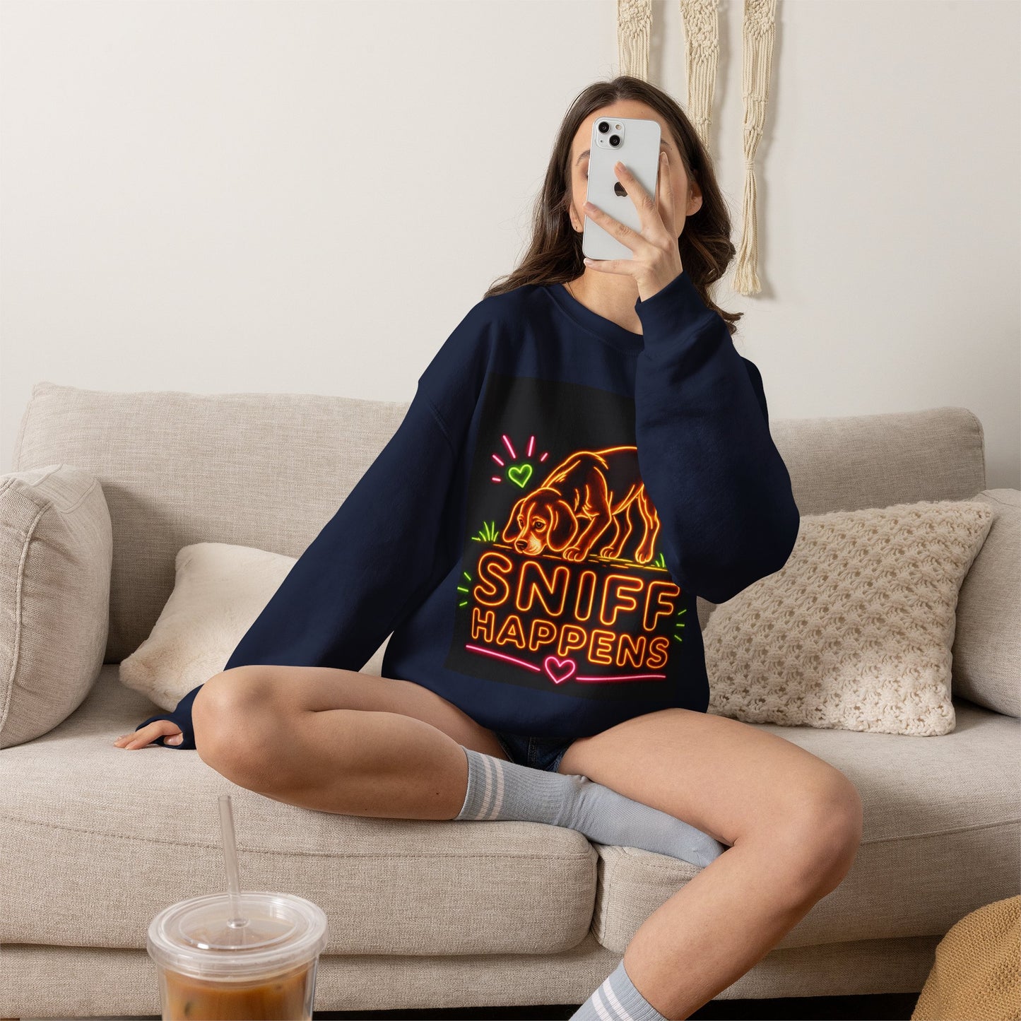Beagle Sweatshirt — Neon Orange Sniff Happens