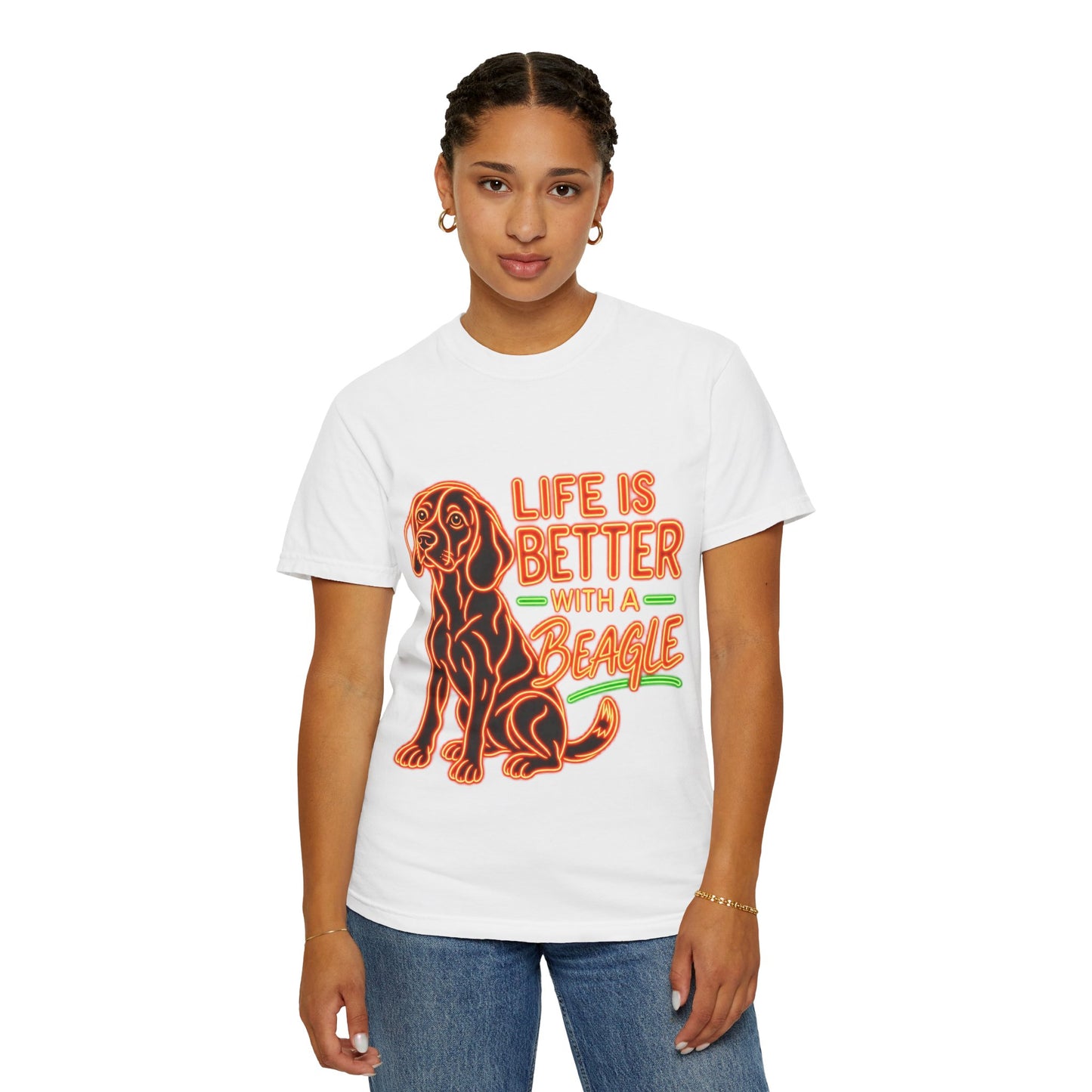 Beagle T-shirt - Neon Orange Life Is Better
