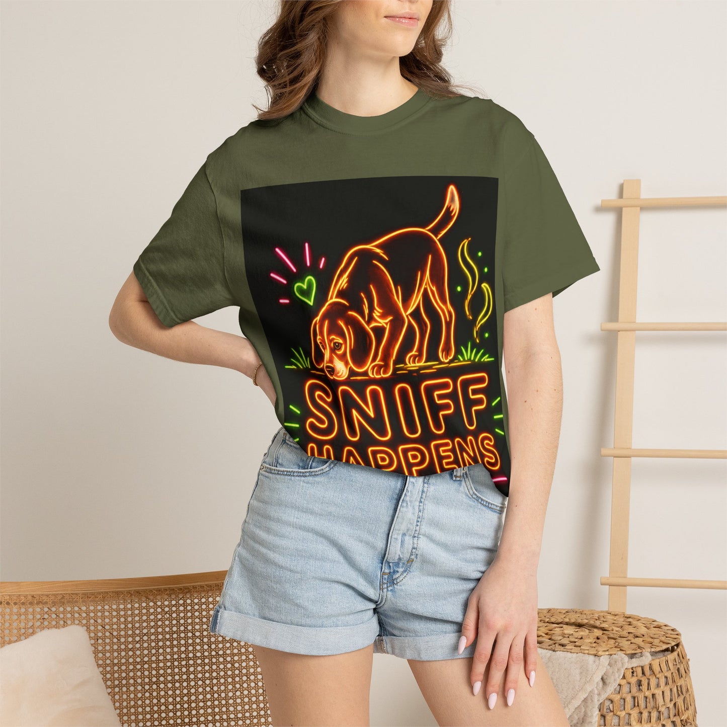 Beagle T-shirt - Neon Orange Sniff Happens