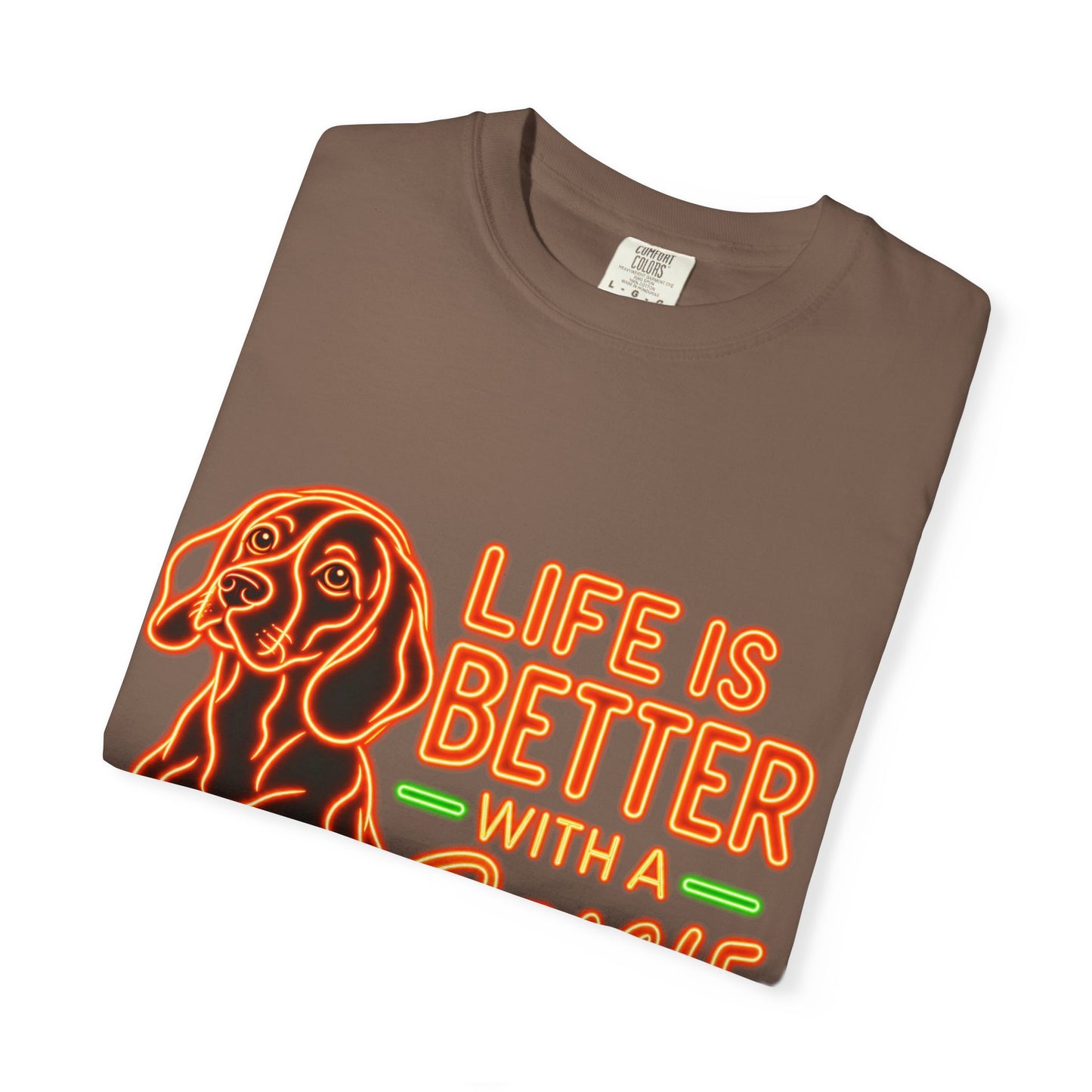 Beagle T-shirt - Neon Orange Life Is Better