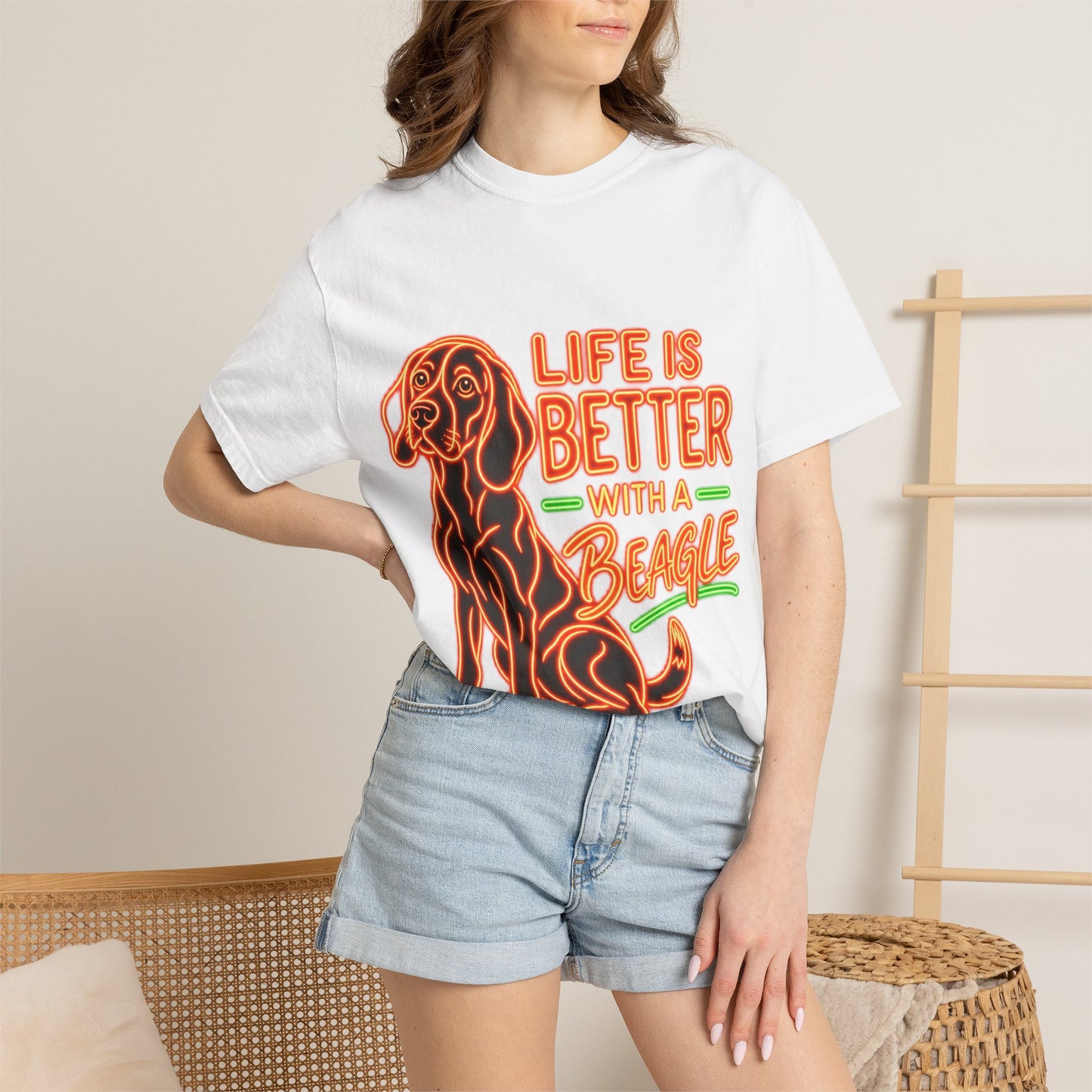Beagle T-shirt - Neon Orange Life Is Better