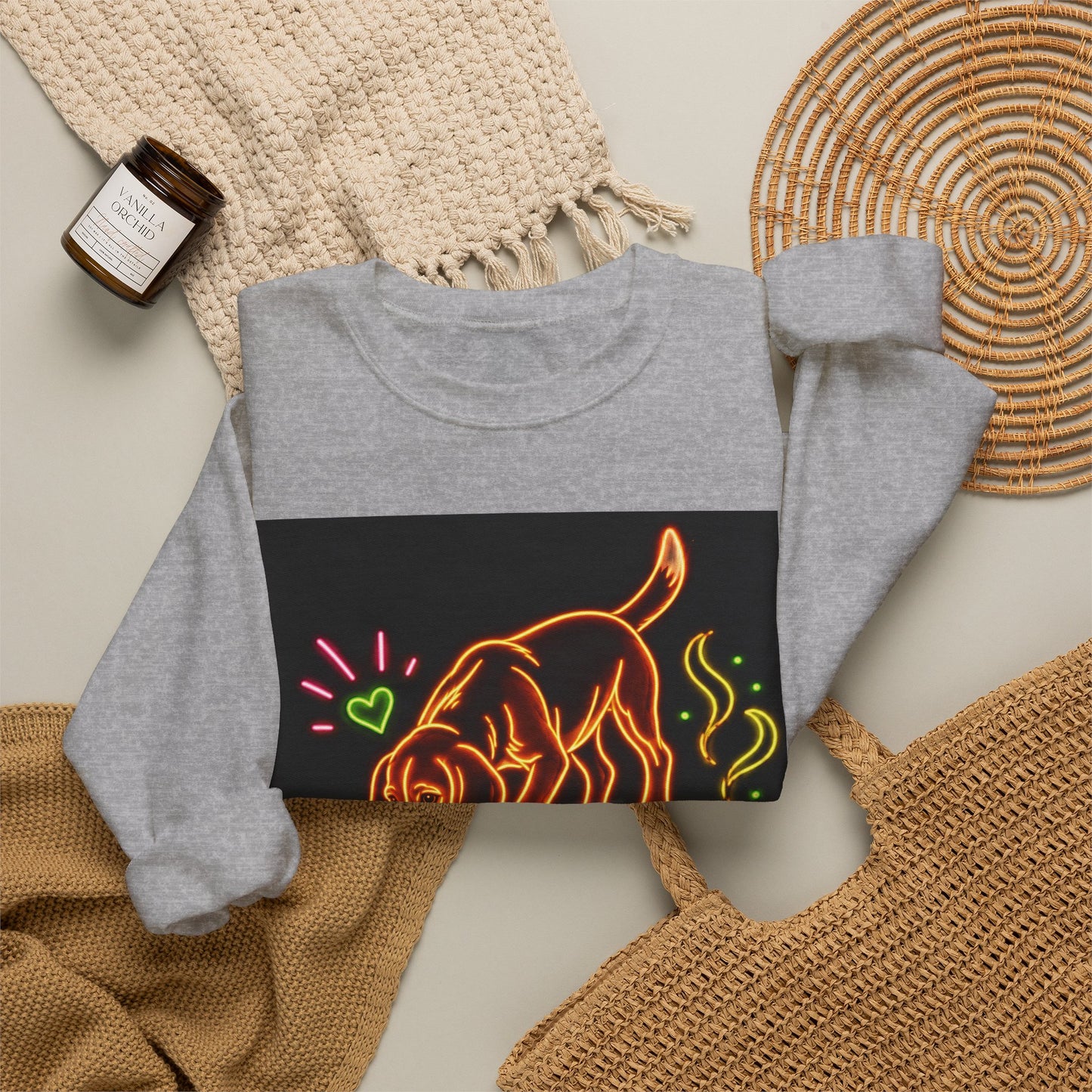 Beagle Sweatshirt — Neon Orange Sniff Happens