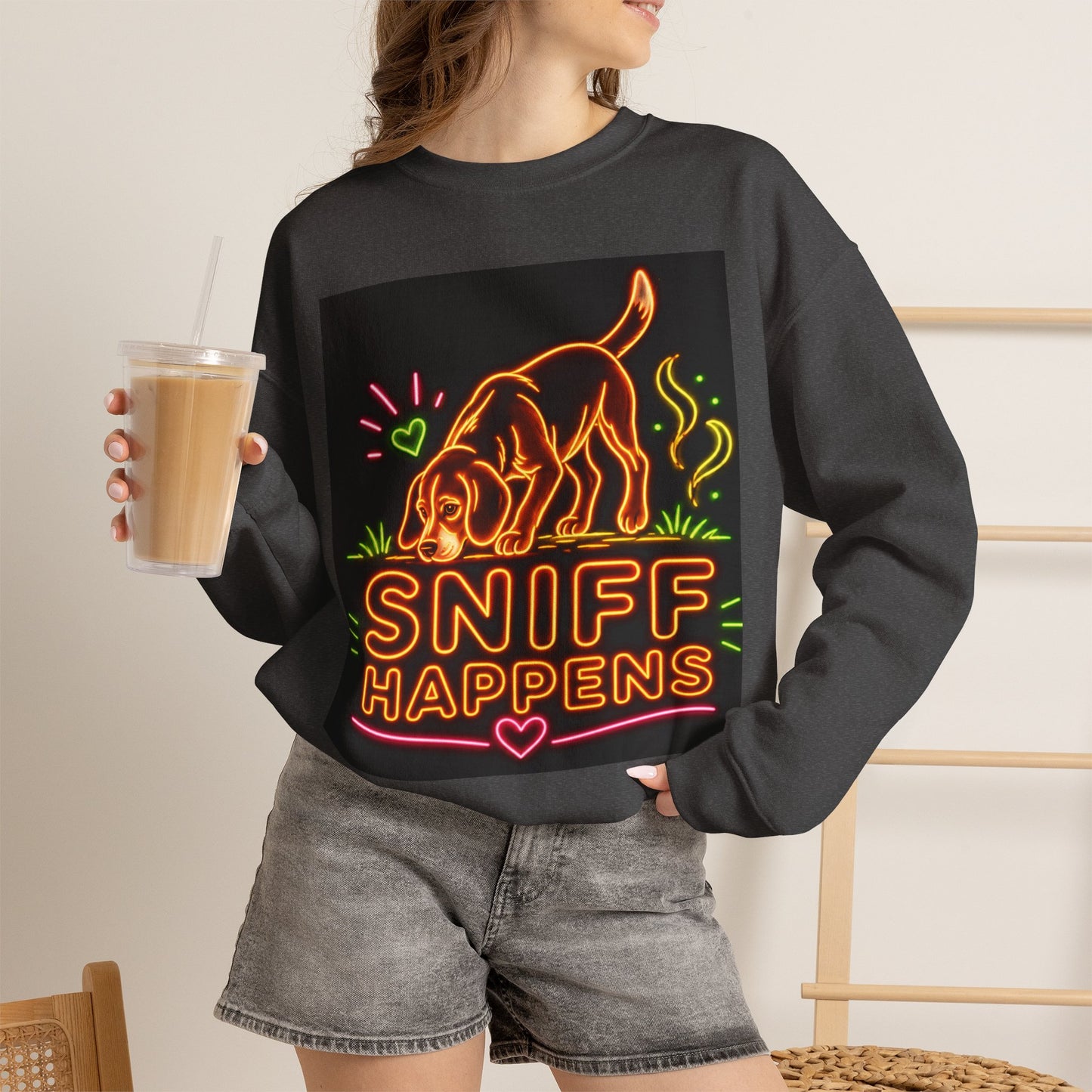 Beagle Sweatshirt — Neon Orange Sniff Happens