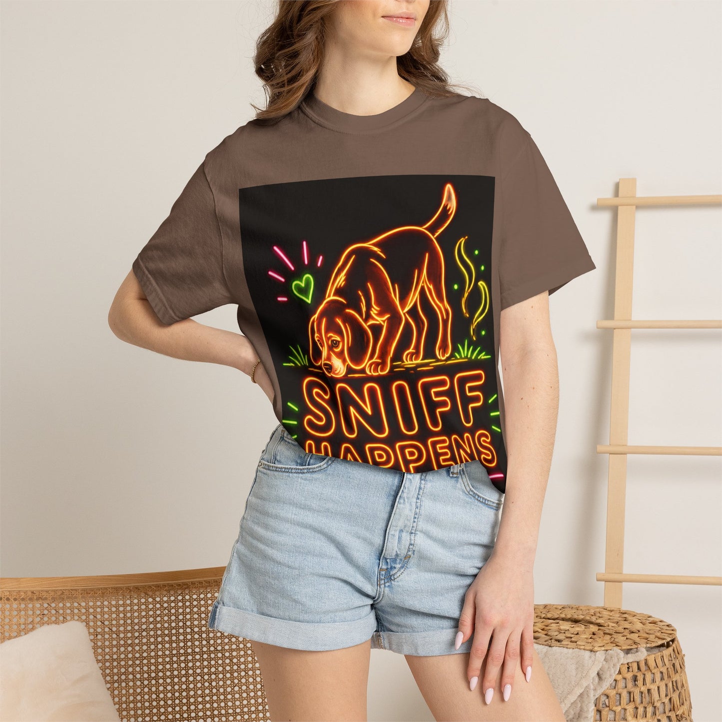 Beagle T-shirt - Neon Orange Sniff Happens