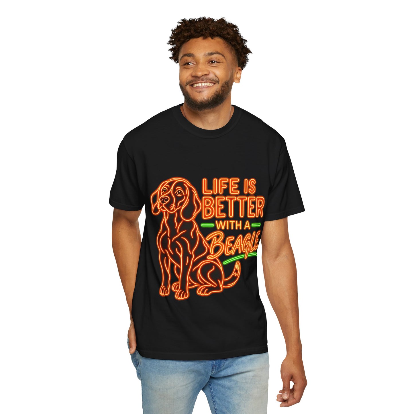 Beagle T-shirt - Neon Orange Life Is Better