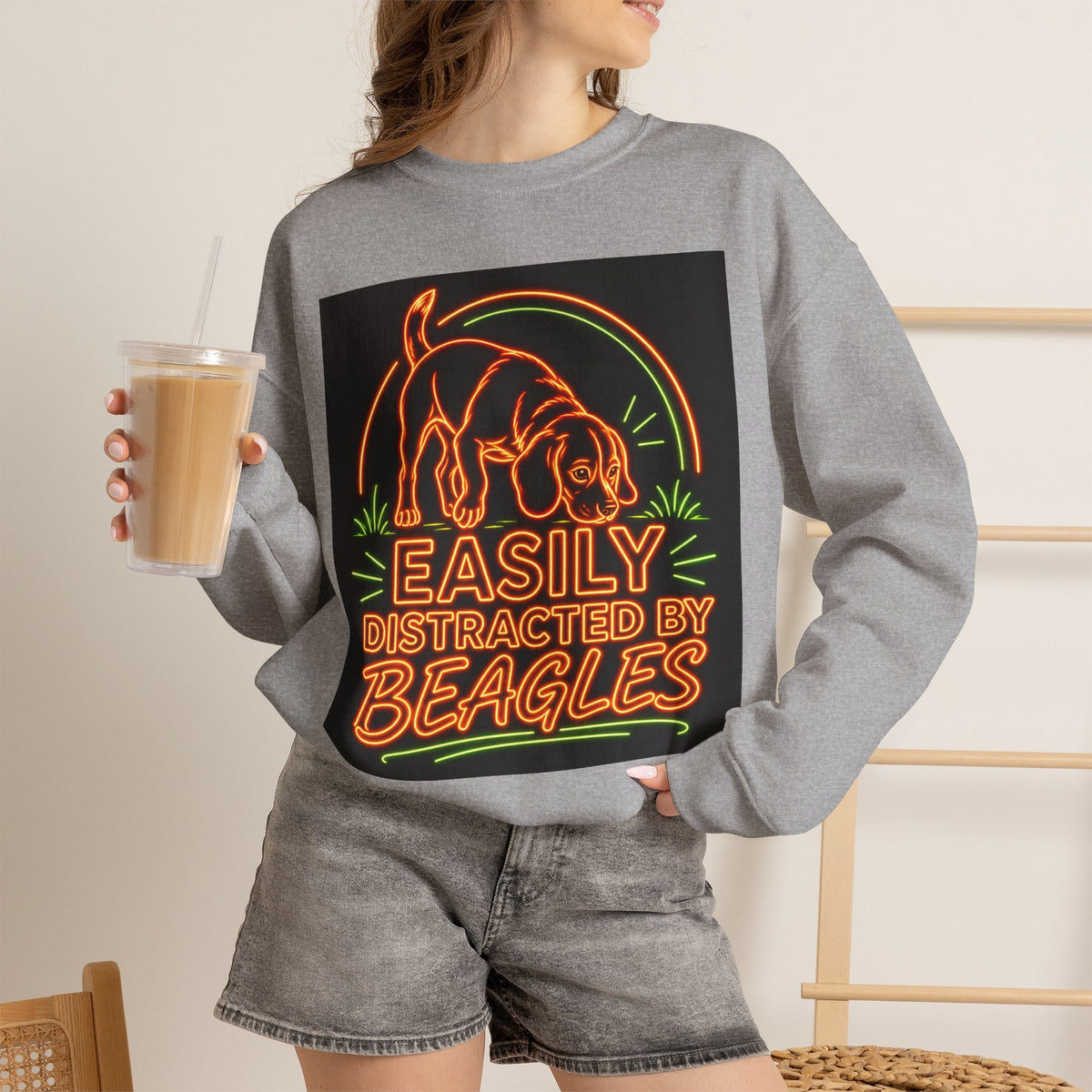 Beagle Sweatshirt — Neon Orange Easily Distracted