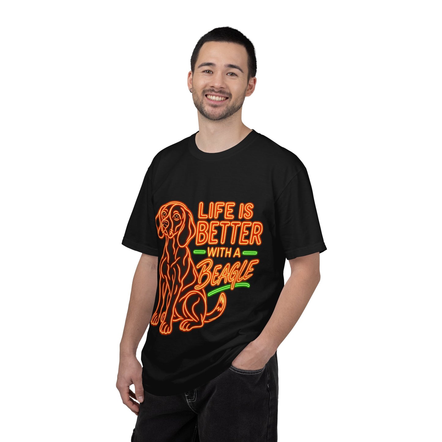 Beagle T-shirt - Neon Orange Life Is Better