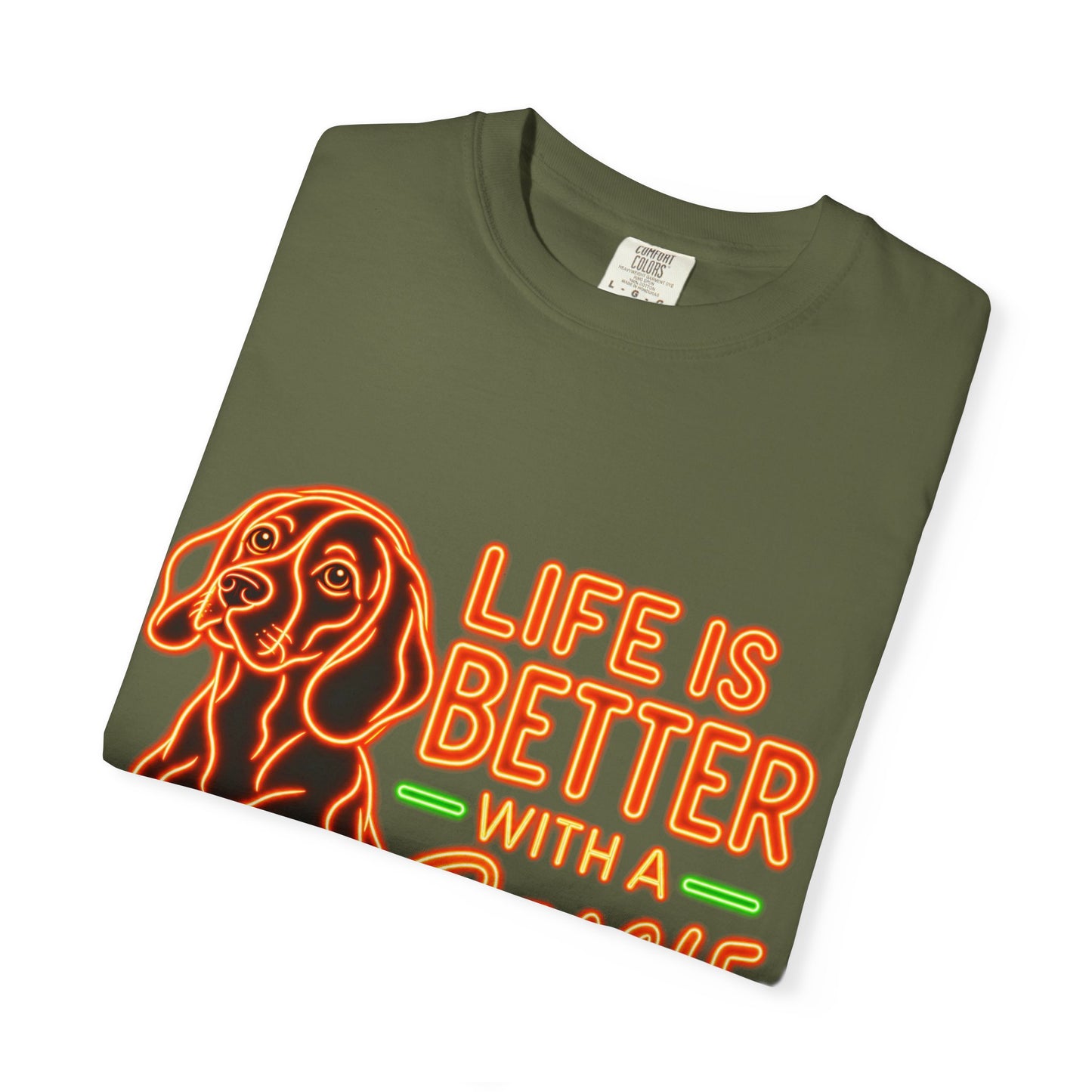 Beagle T-shirt - Neon Orange Life Is Better