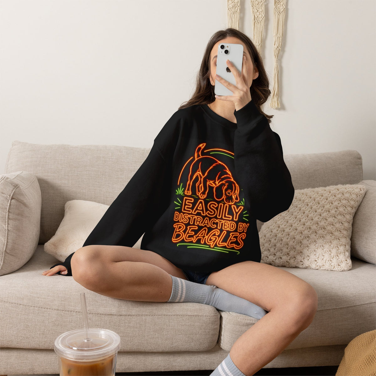 Beagle Sweatshirt — Neon Orange Easily Distracted