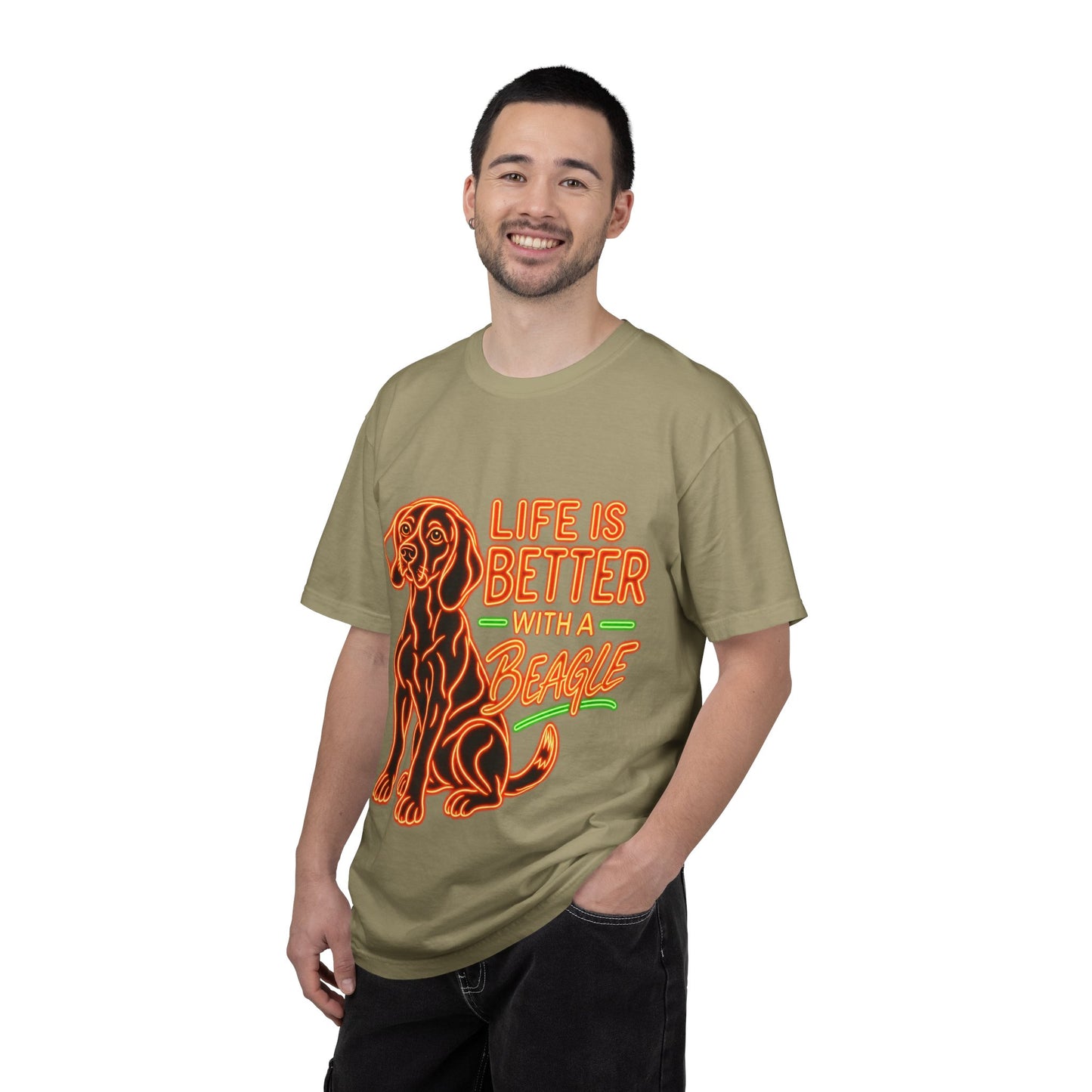 Beagle T-shirt - Neon Orange Life Is Better