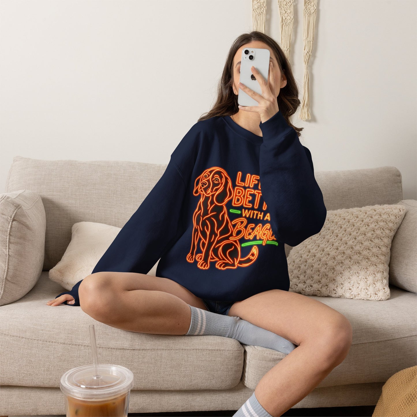 Beagle Sweatshirt — Neon Orange Life Is Better