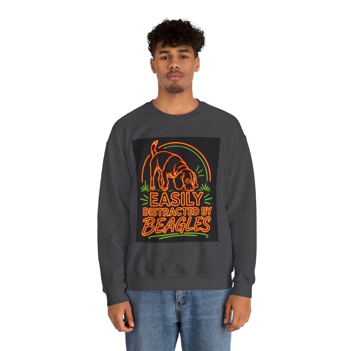 Beagle Sweatshirt — Neon Orange Easily Distracted