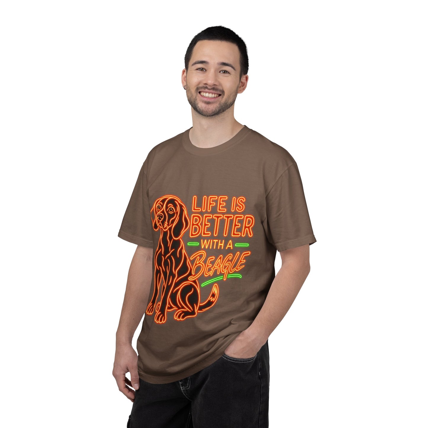 Beagle T-shirt - Neon Orange Life Is Better