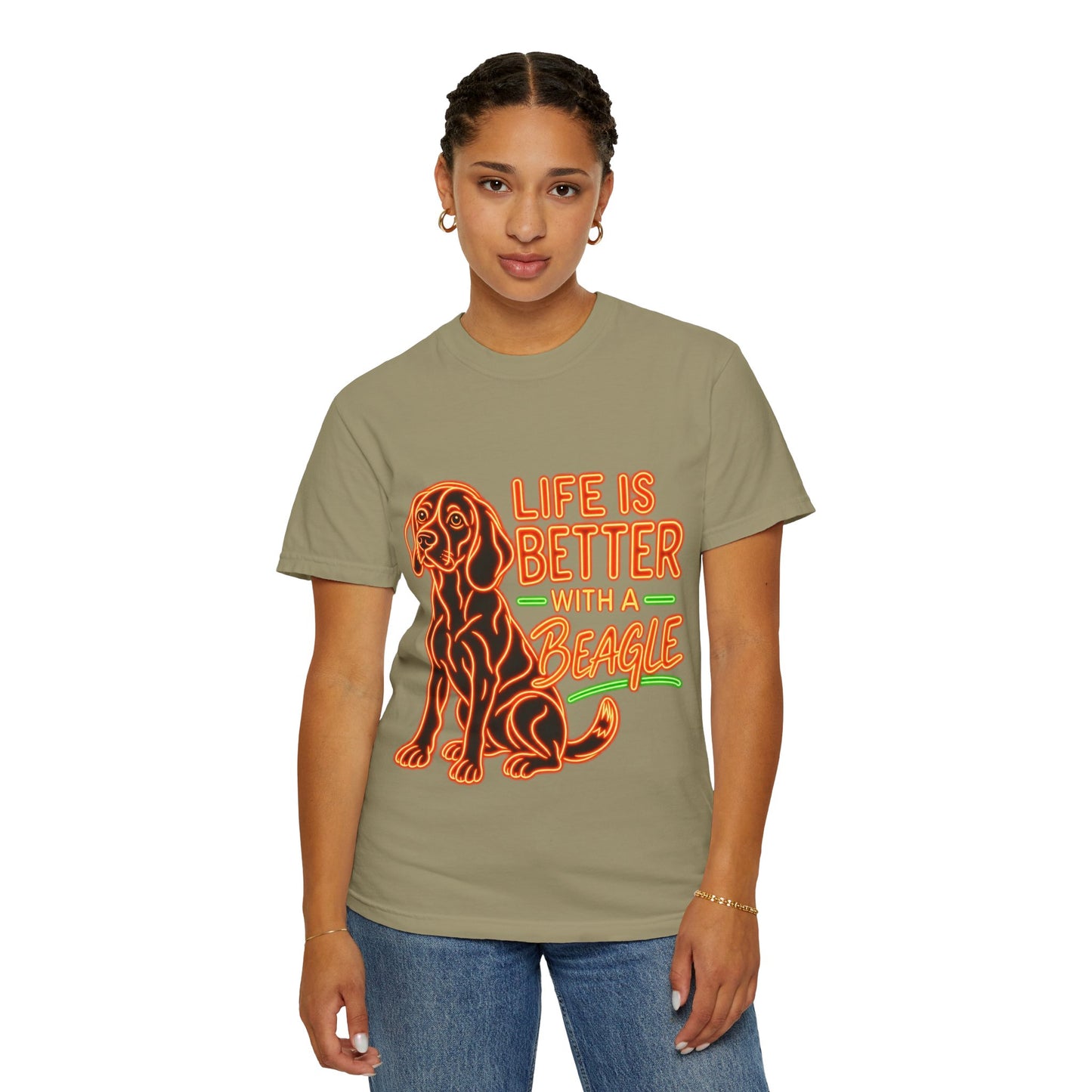 Beagle T-shirt - Neon Orange Life Is Better