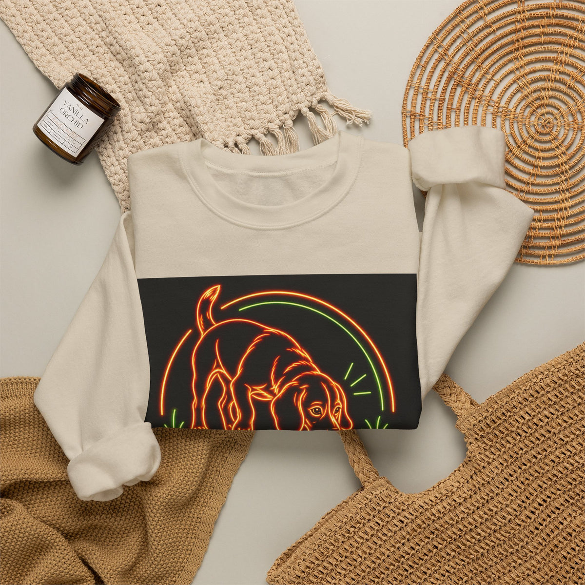 Beagle Sweatshirt — Neon Orange Easily Distracted