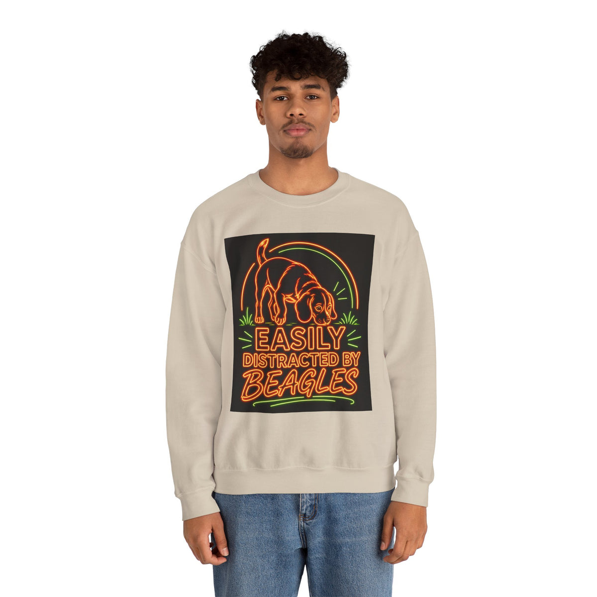 Beagle Sweatshirt — Neon Orange Easily Distracted