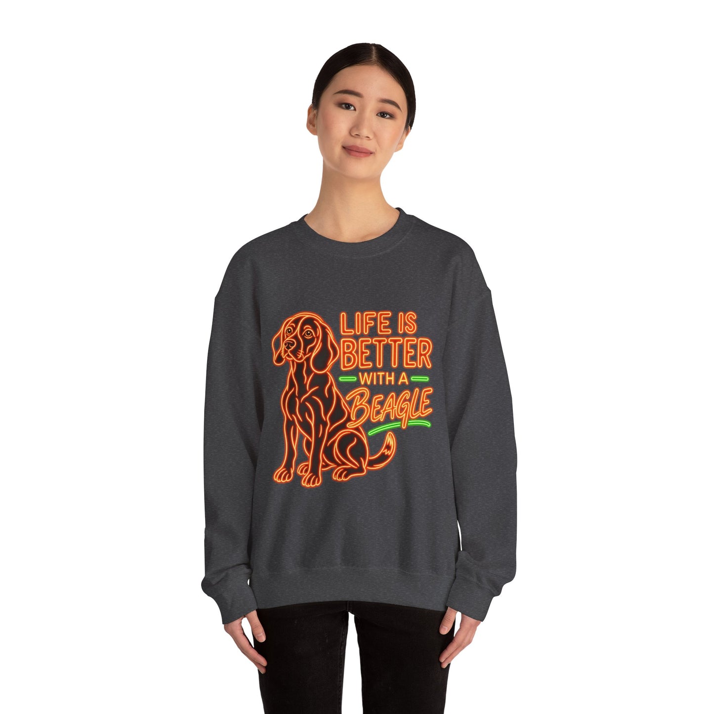 Beagle Sweatshirt — Neon Orange Life Is Better
