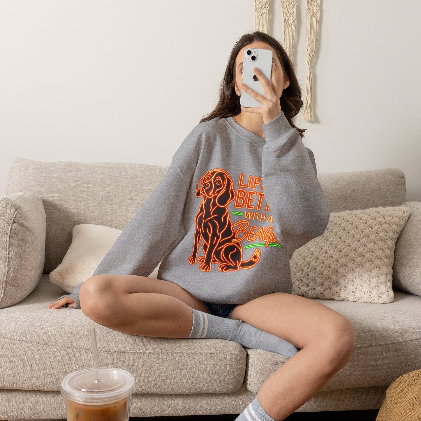 Beagle Sweatshirt — Neon Orange Life Is Better