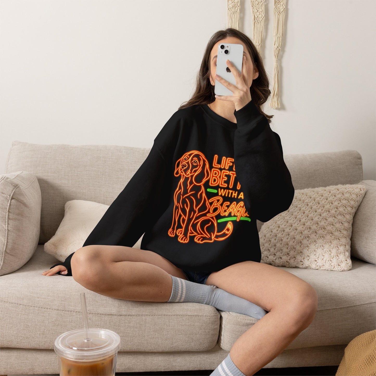 Beagle Sweatshirt — Neon Orange Life Is Better