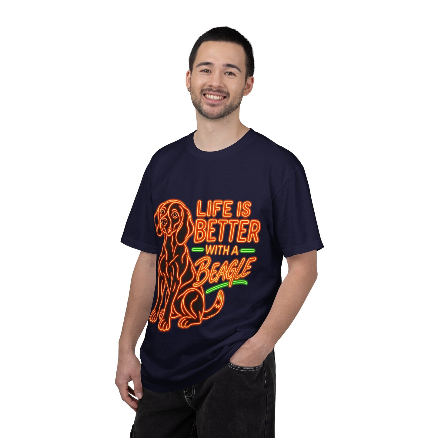 Beagle T-shirt - Neon Orange Life Is Better