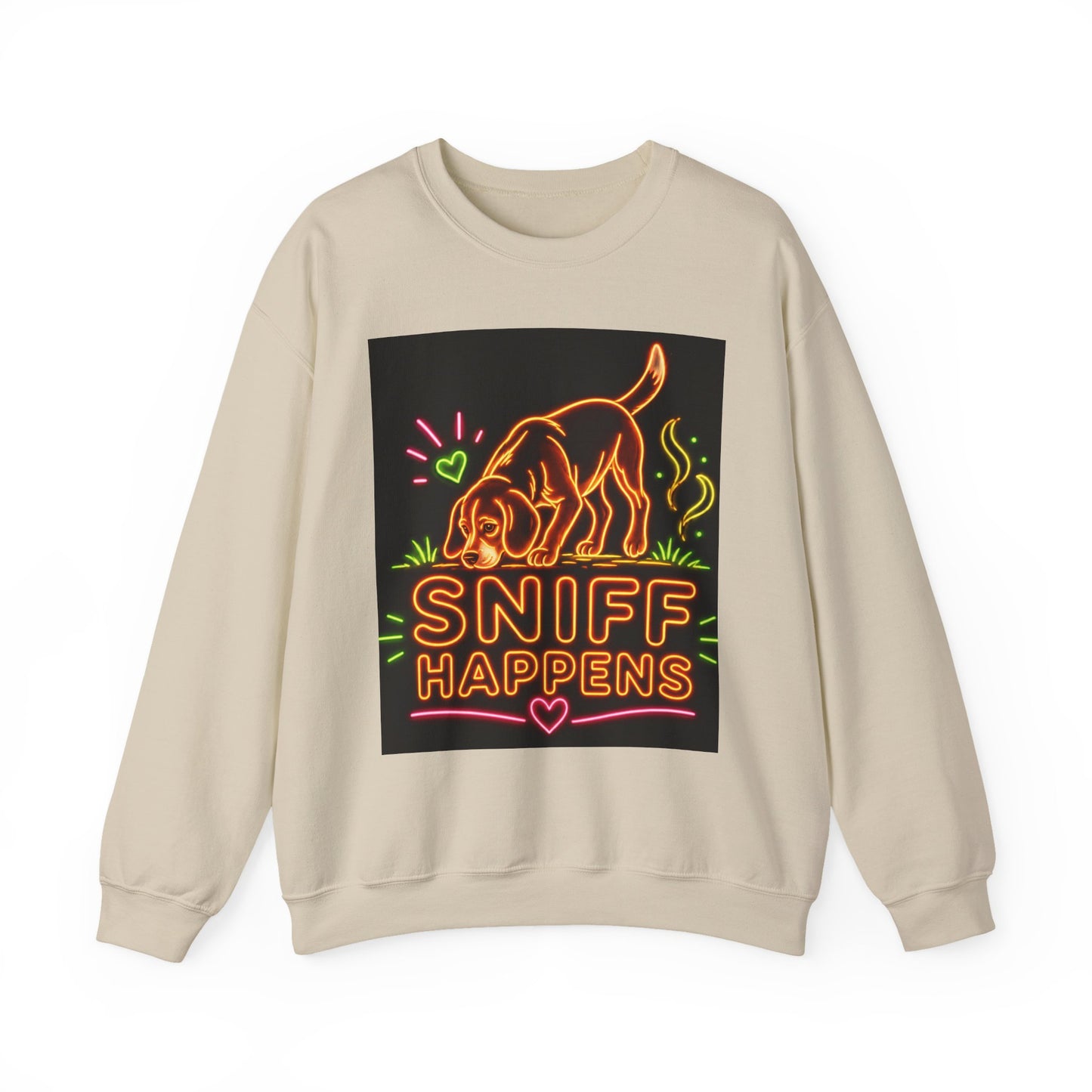 Beagle Sweatshirt — Neon Orange Sniff Happens