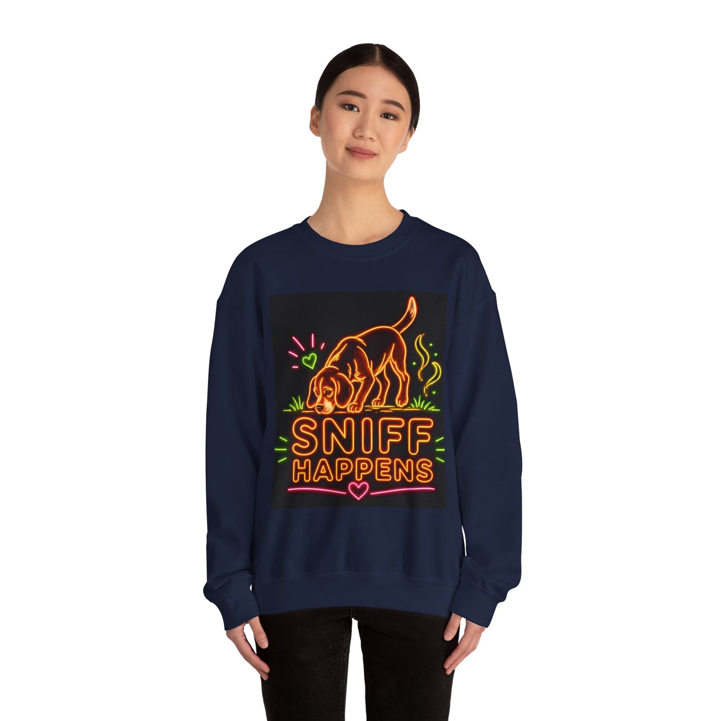 Beagle Sweatshirt — Neon Orange Sniff Happens