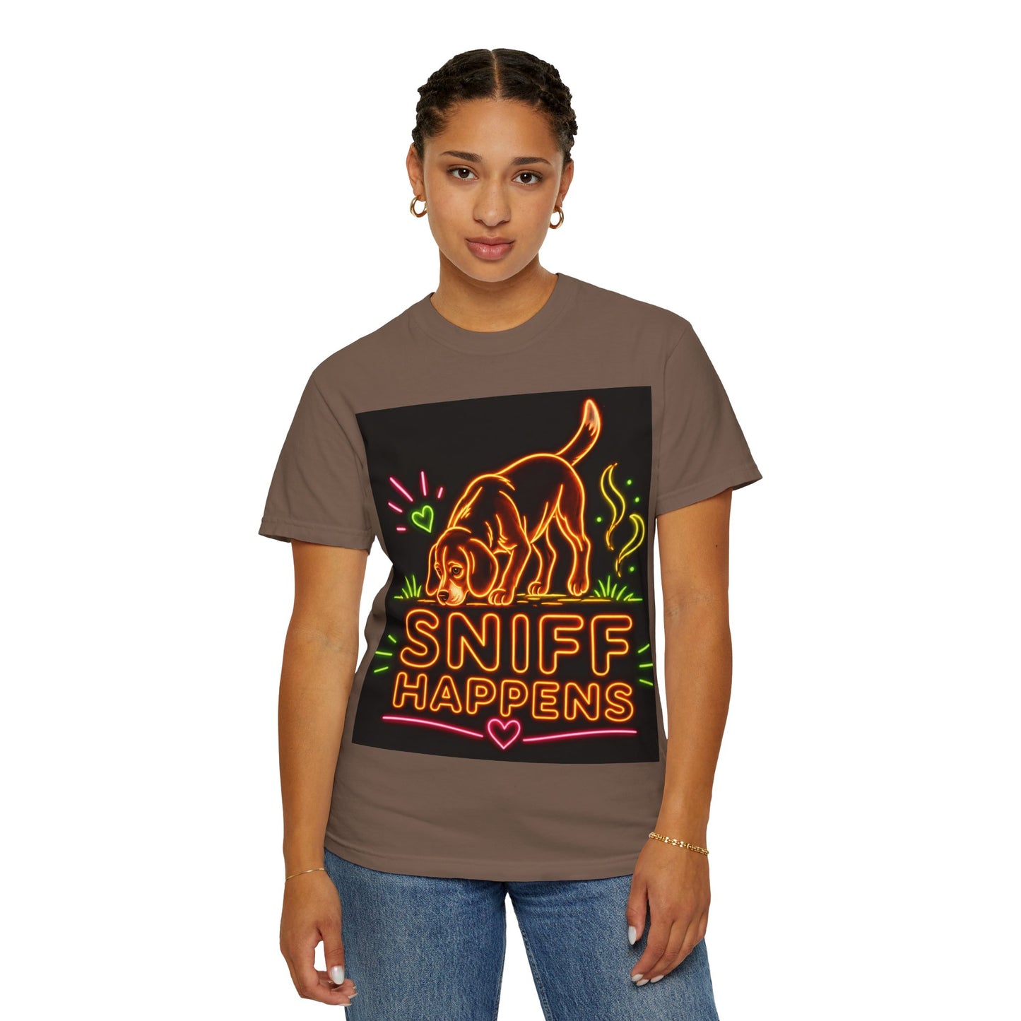Beagle T-shirt - Neon Orange Sniff Happens