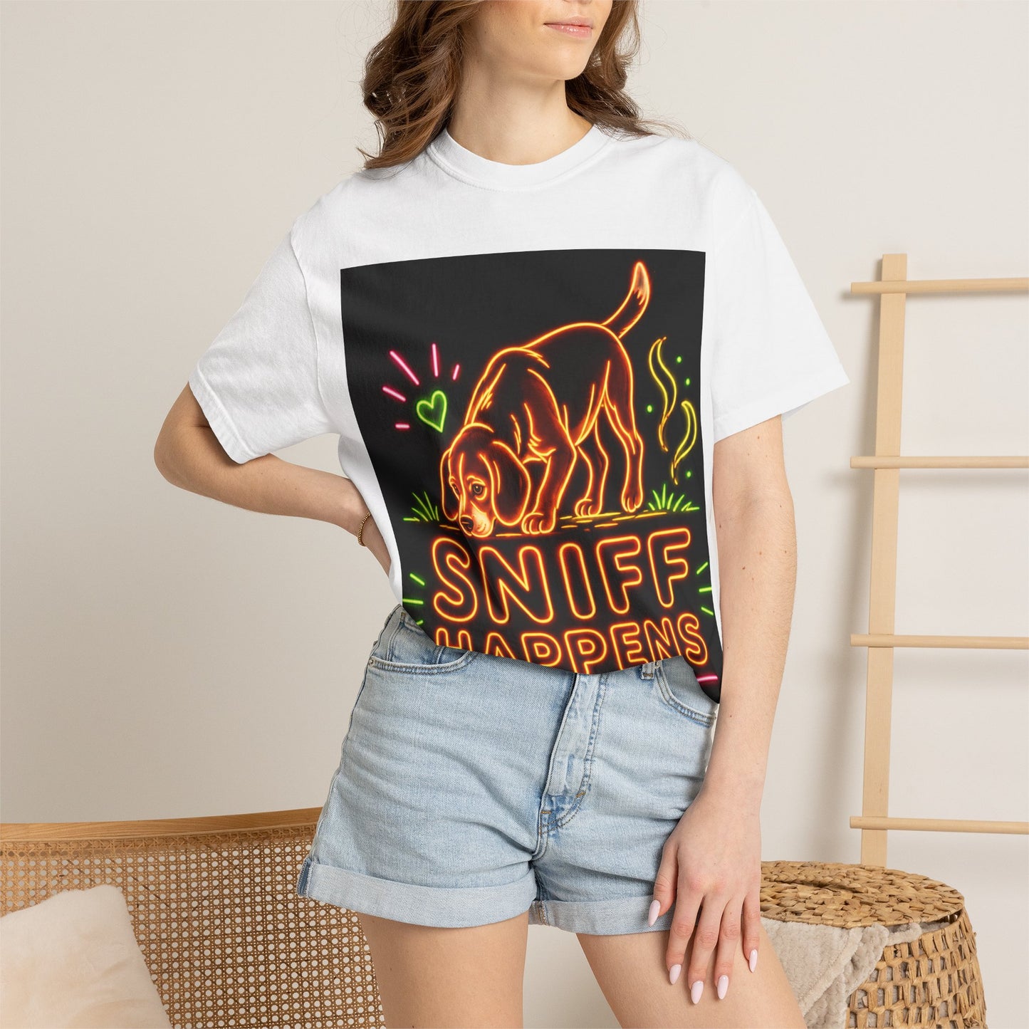 Beagle T-shirt - Neon Orange Sniff Happens
