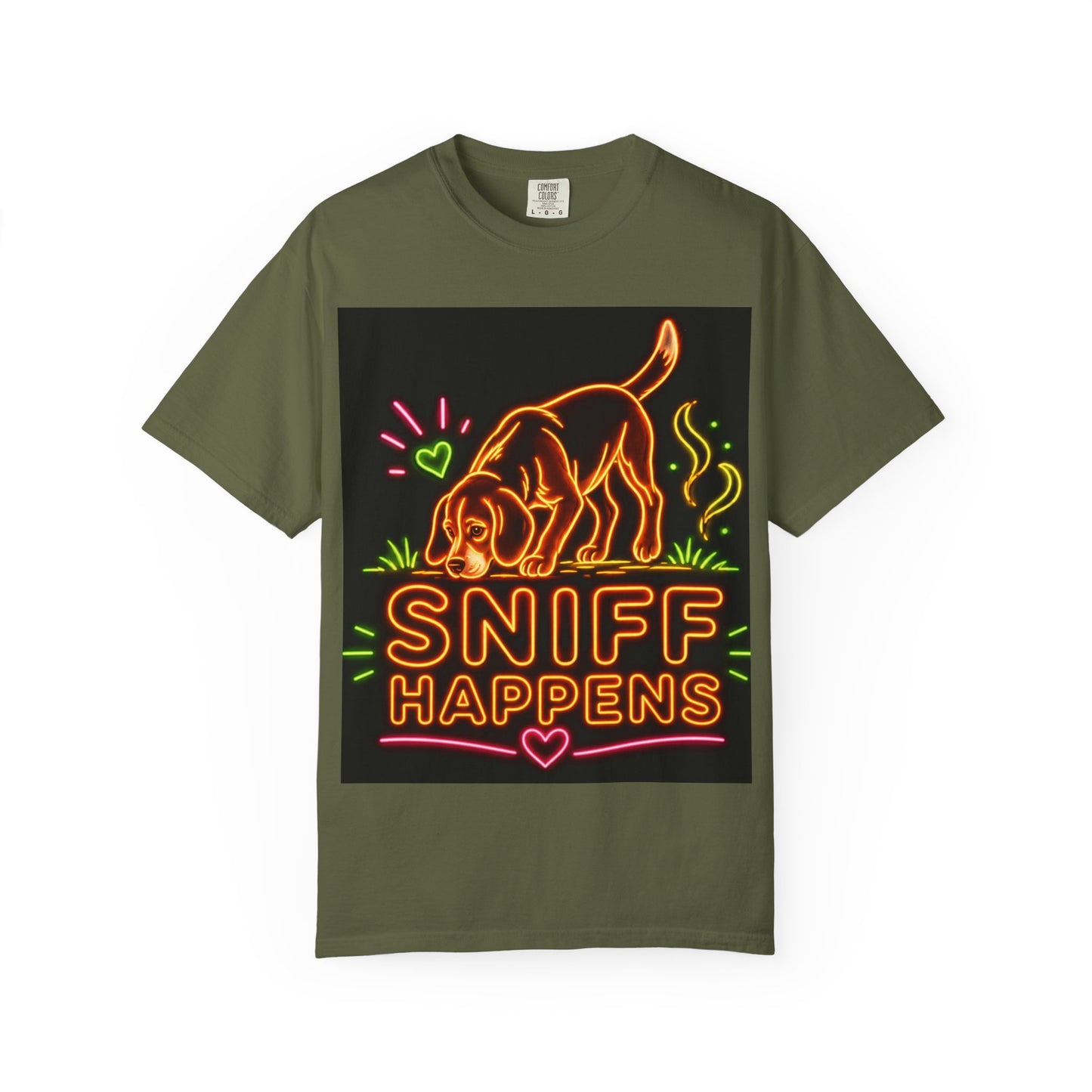 Beagle T-shirt - Neon Orange Sniff Happens