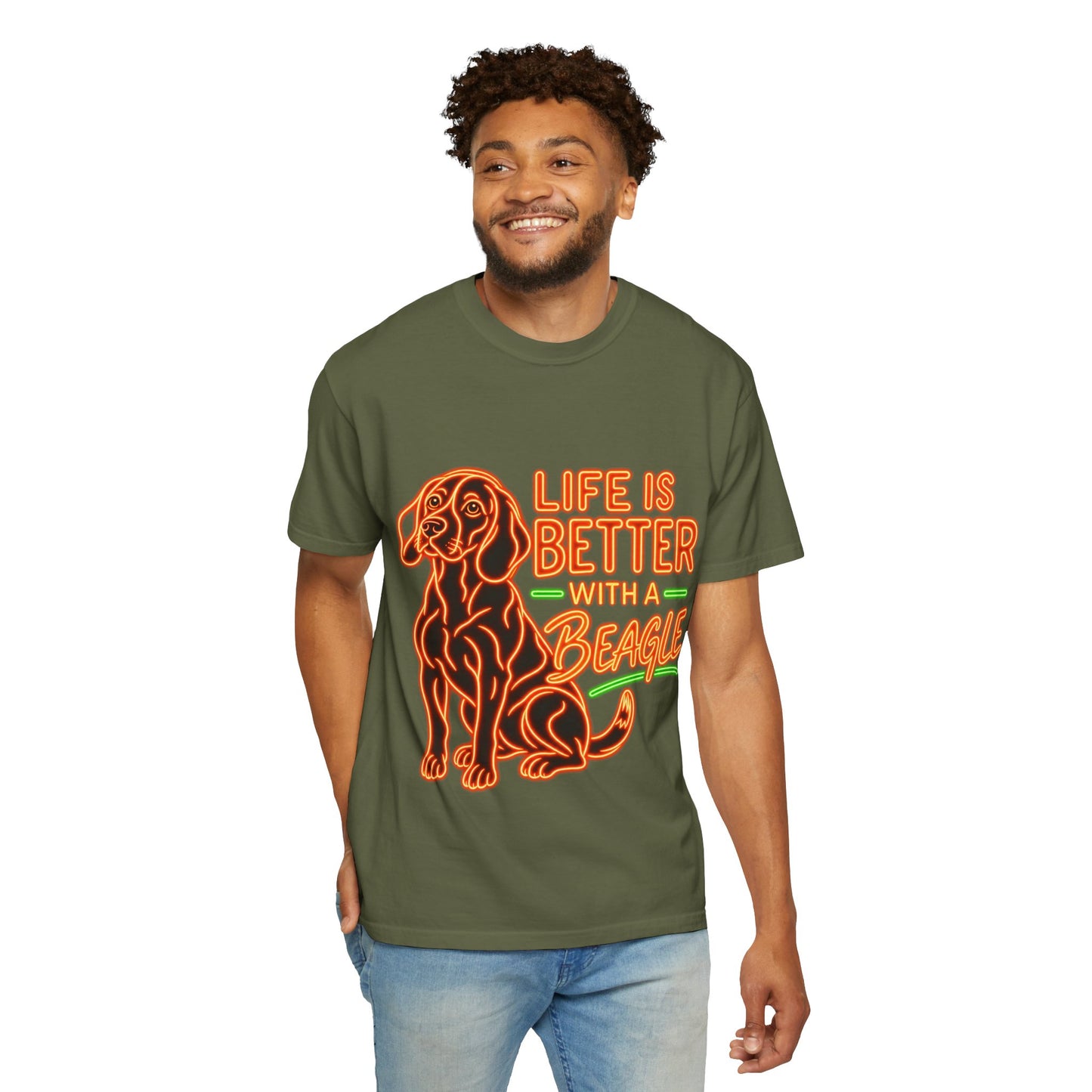 Beagle T-shirt - Neon Orange Life Is Better