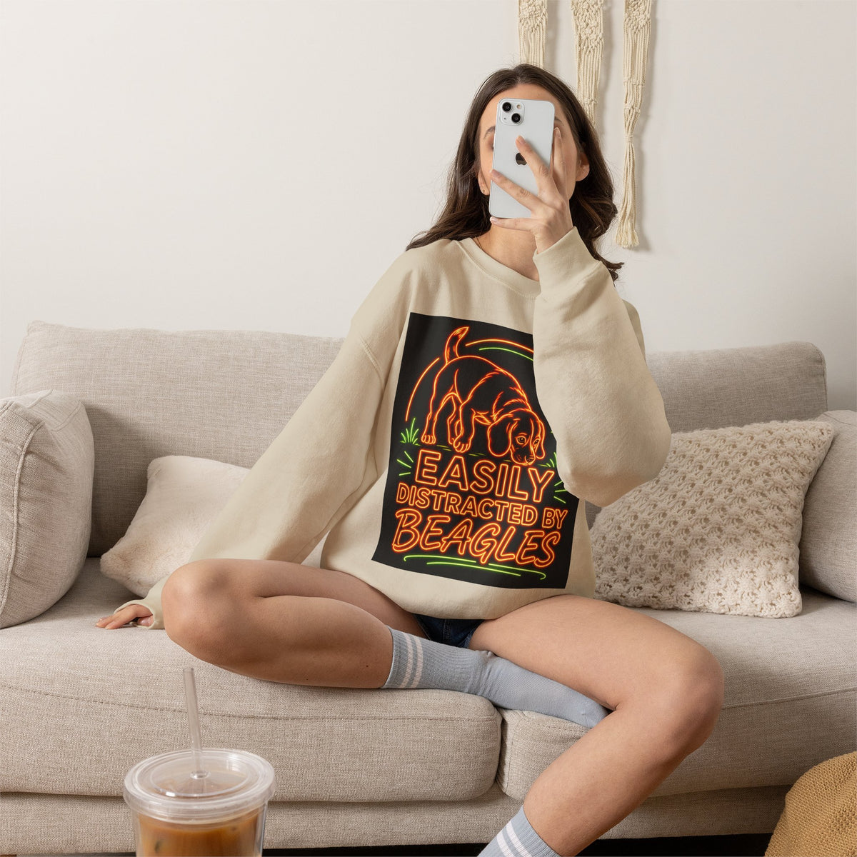 Beagle Sweatshirt — Neon Orange Easily Distracted
