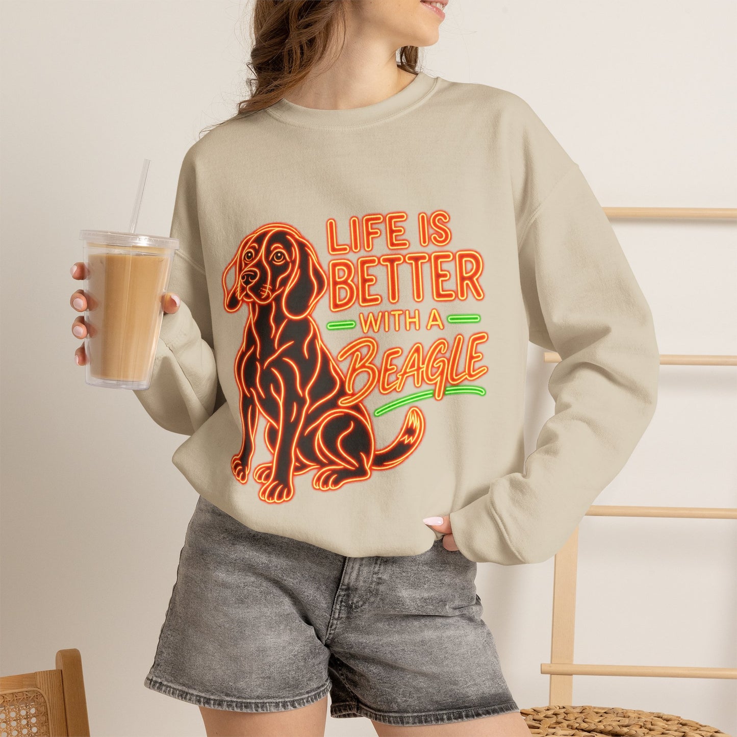 Beagle Sweatshirt — Neon Orange Life Is Better