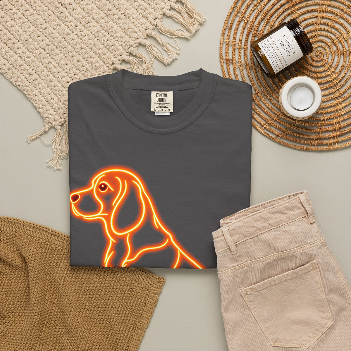 Beagle T-shirt - Neon Orange Waiting Hound