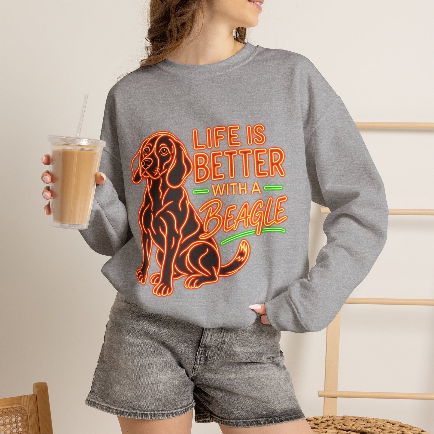 Beagle Sweatshirt — Neon Orange Life Is Better