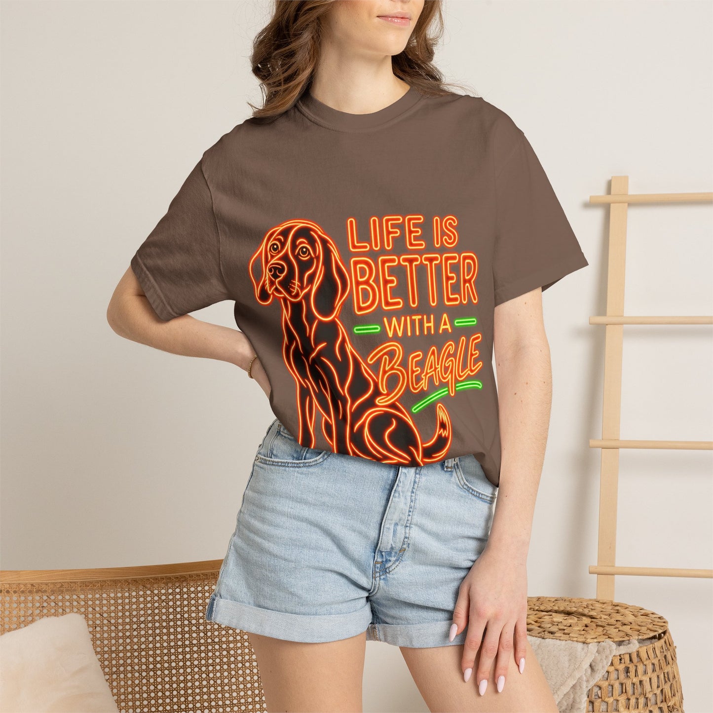 Beagle T-shirt - Neon Orange Life Is Better