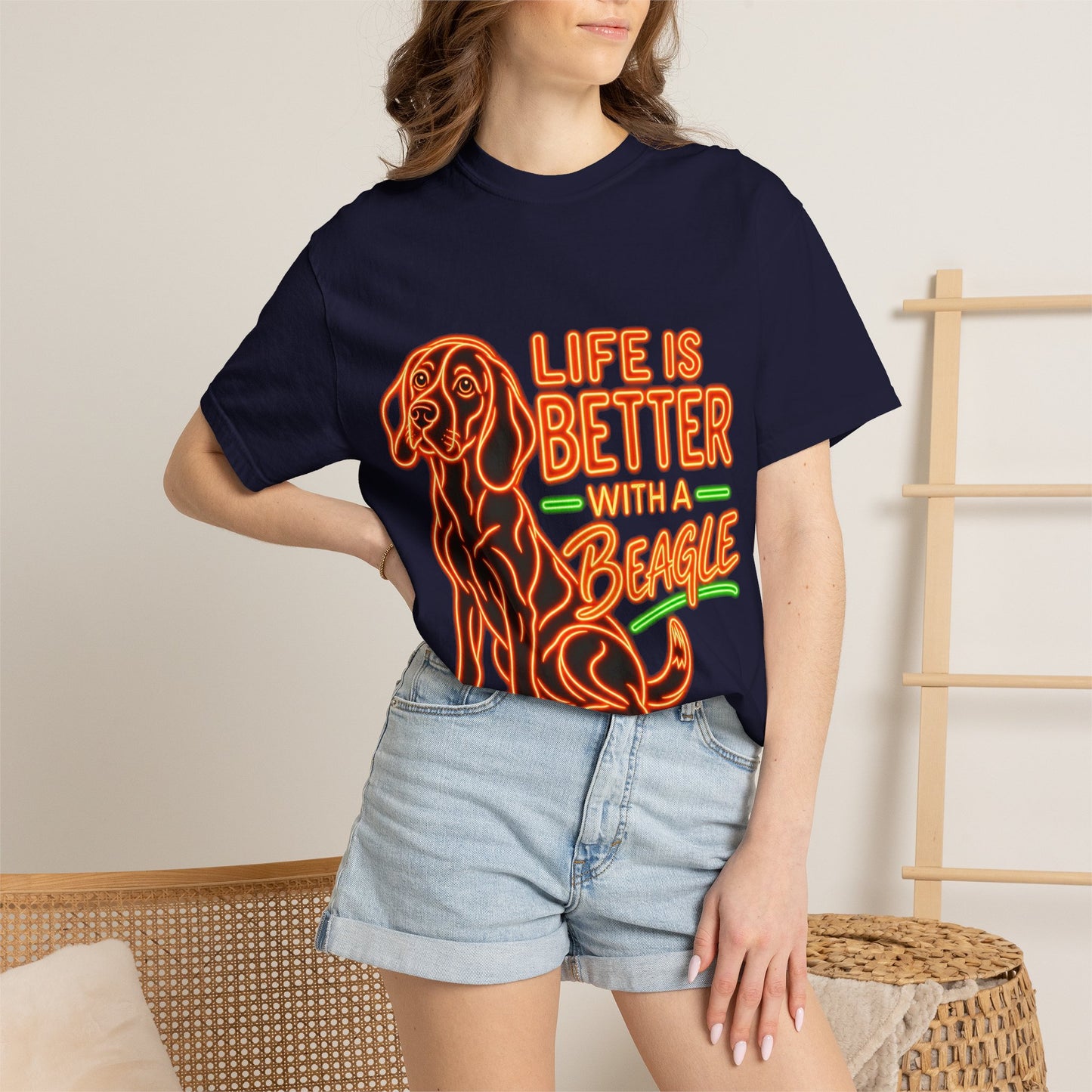 Beagle T-shirt - Neon Orange Life Is Better