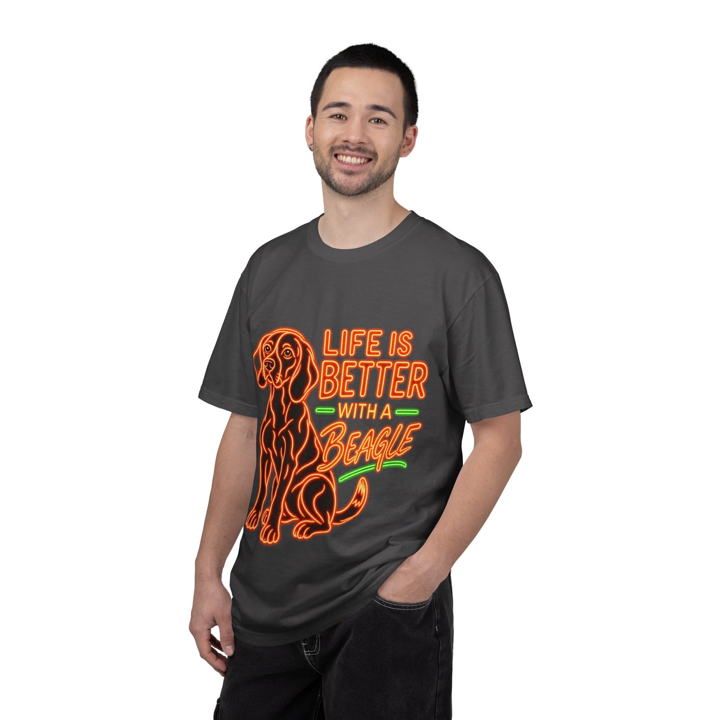 Beagle T-shirt - Neon Orange Life Is Better
