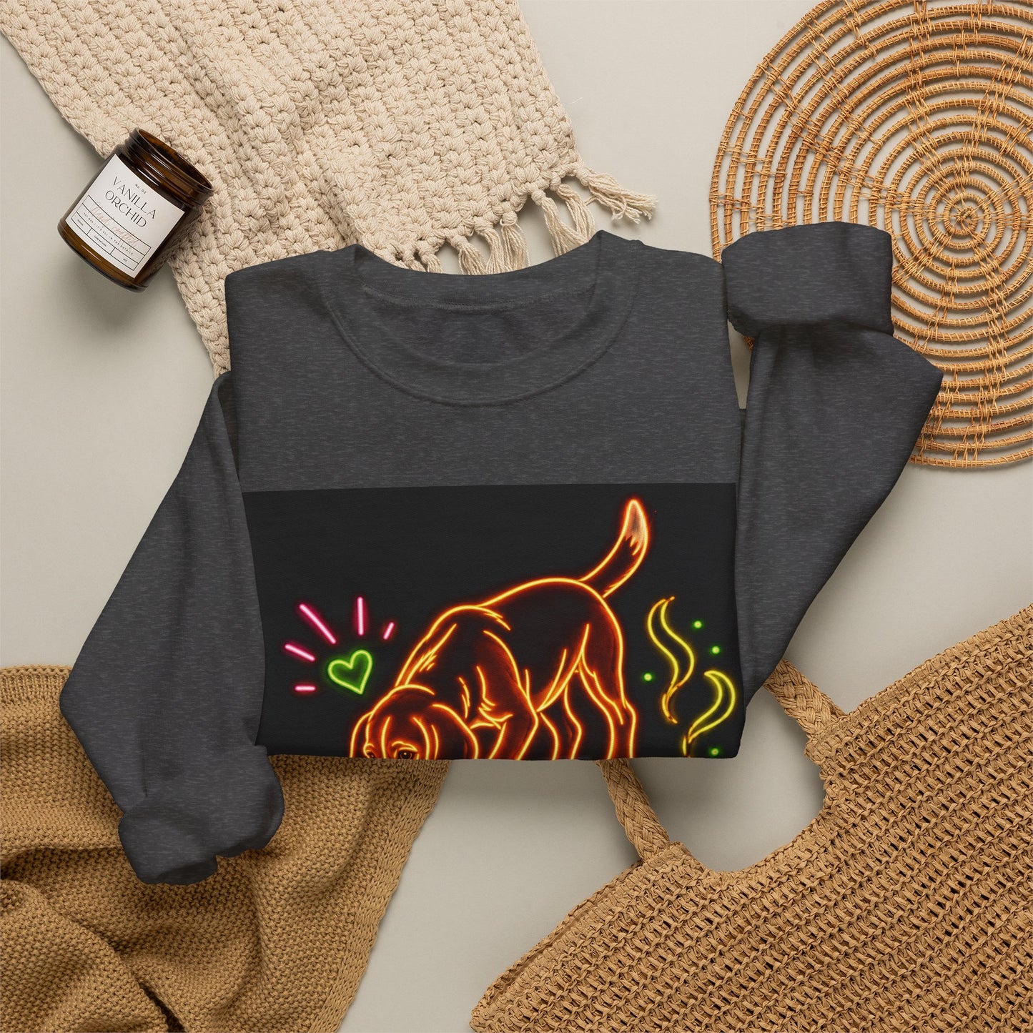 Beagle Sweatshirt — Neon Orange Sniff Happens