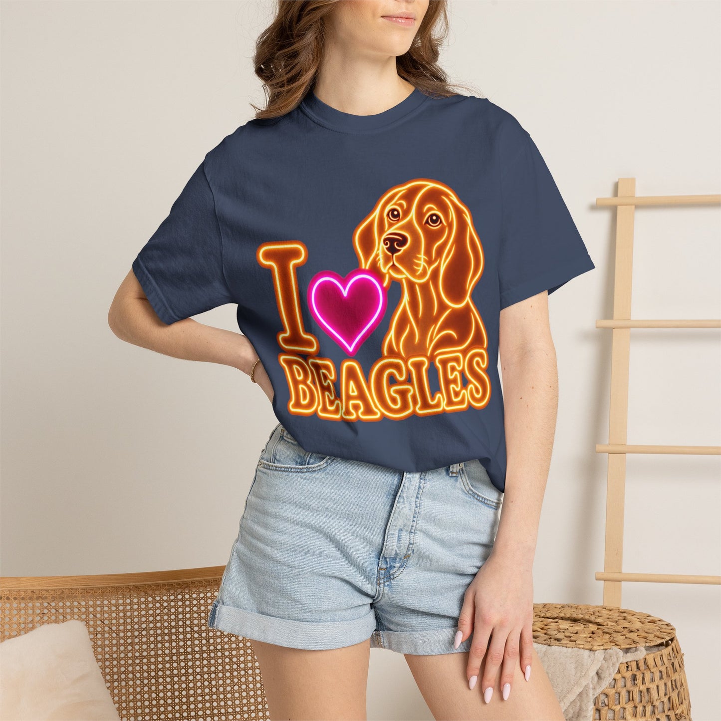 Beagle T-shirt - Neon I Heart Beagles 1