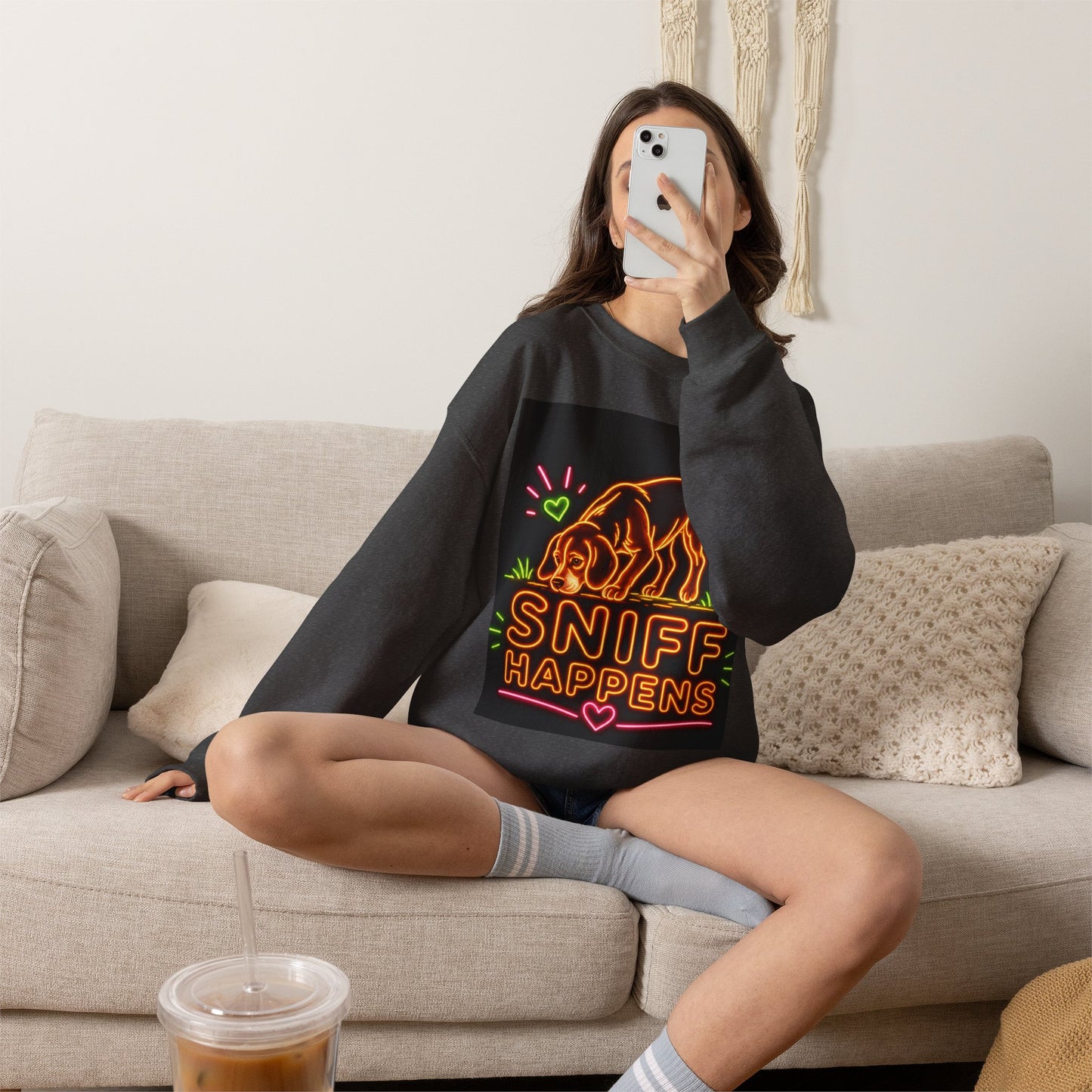Beagle Sweatshirt — Neon Orange Sniff Happens