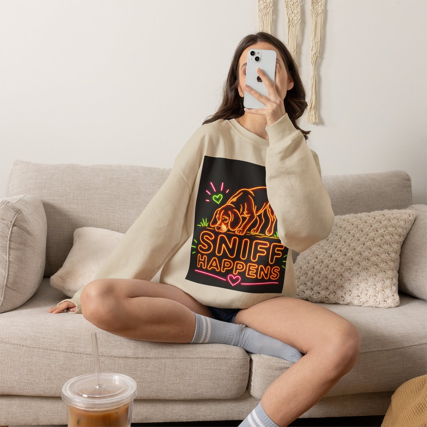 Beagle Sweatshirt — Neon Orange Sniff Happens