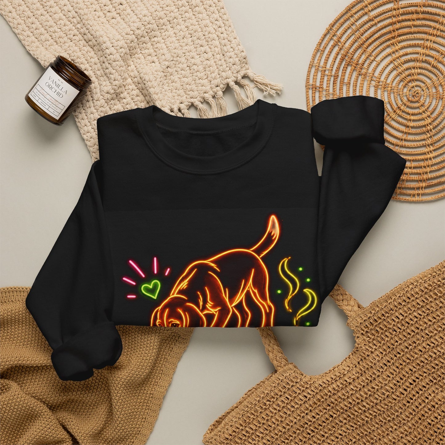 Beagle Sweatshirt — Neon Orange Sniff Happens