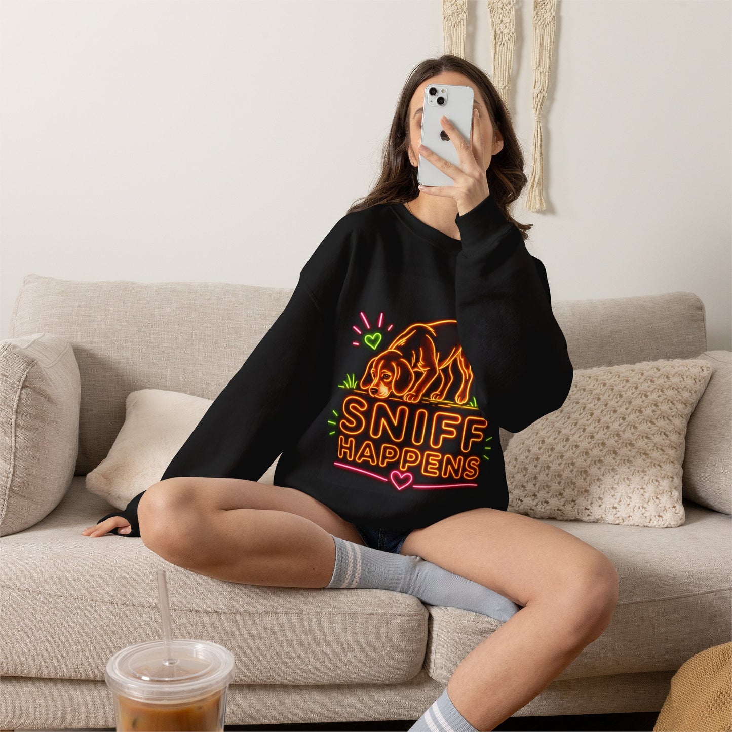 Beagle Sweatshirt — Neon Orange Sniff Happens