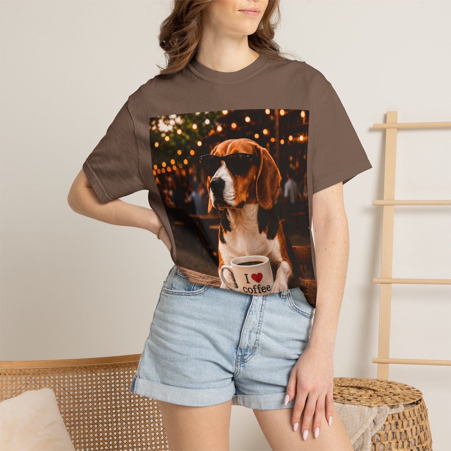 Beagle Coffee Lover T-Shirt – Hound with "I ❤️ coffee" Mug Graphic