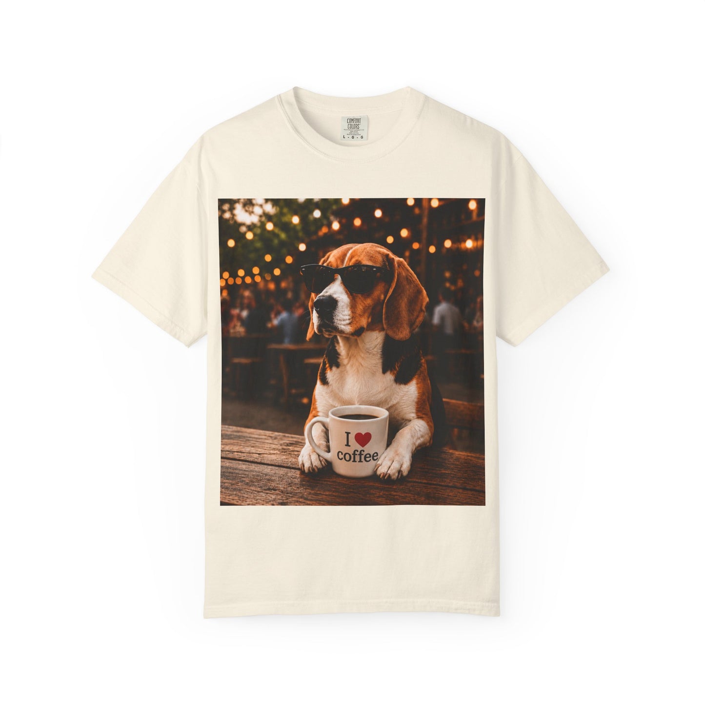 Beagle Coffee Lover T-Shirt – Hound with "I ❤️ coffee" Mug Graphic