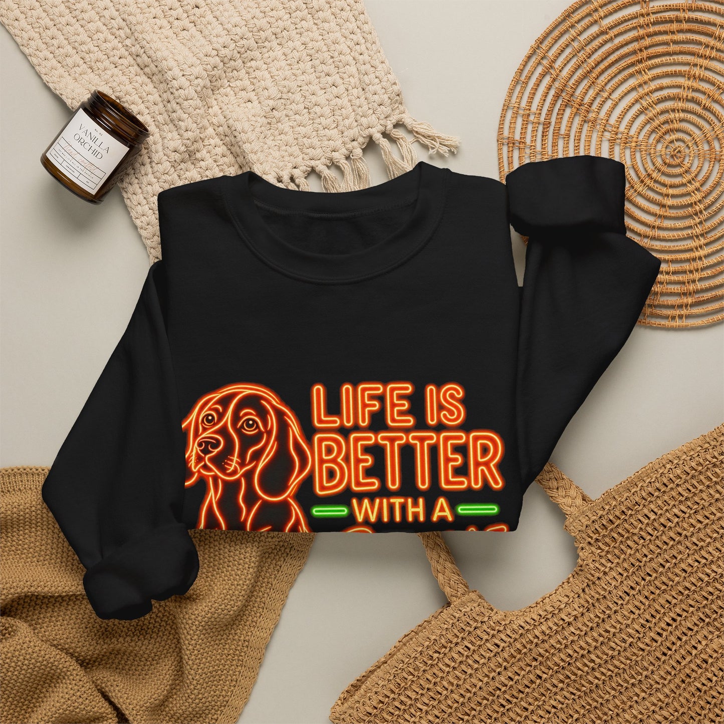 Beagle Sweatshirt — Neon Orange Life Is Better